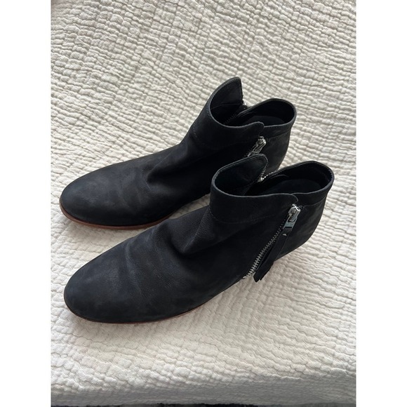 Sam Edelman Black Leather Zip Up Booties Wooden Heel Size 8 - Picture 4 of 6